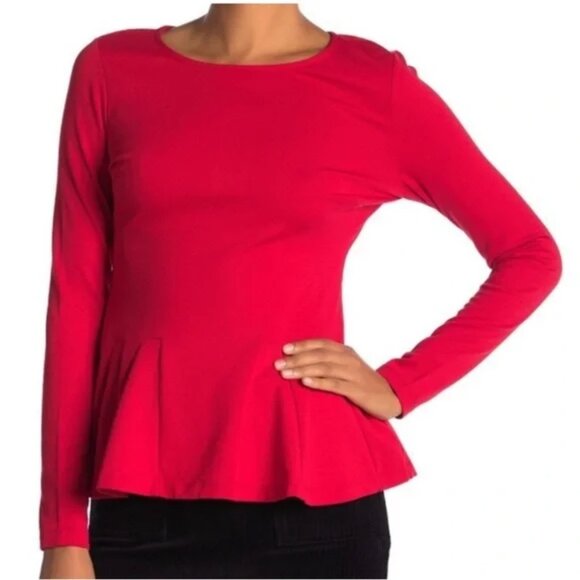 Catherine Malandrino Tomato Red Peplum Ponte Top - Picture 1 of 6